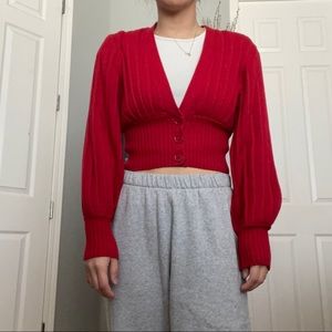 Aritzia Wilfred Plunge Cardigan in Red